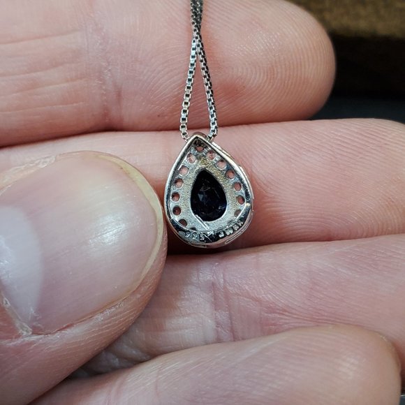 18 Inch 925 Sterling Silver Blue And Clear Sapphire Pendant Necklace - Picture 6 of 9